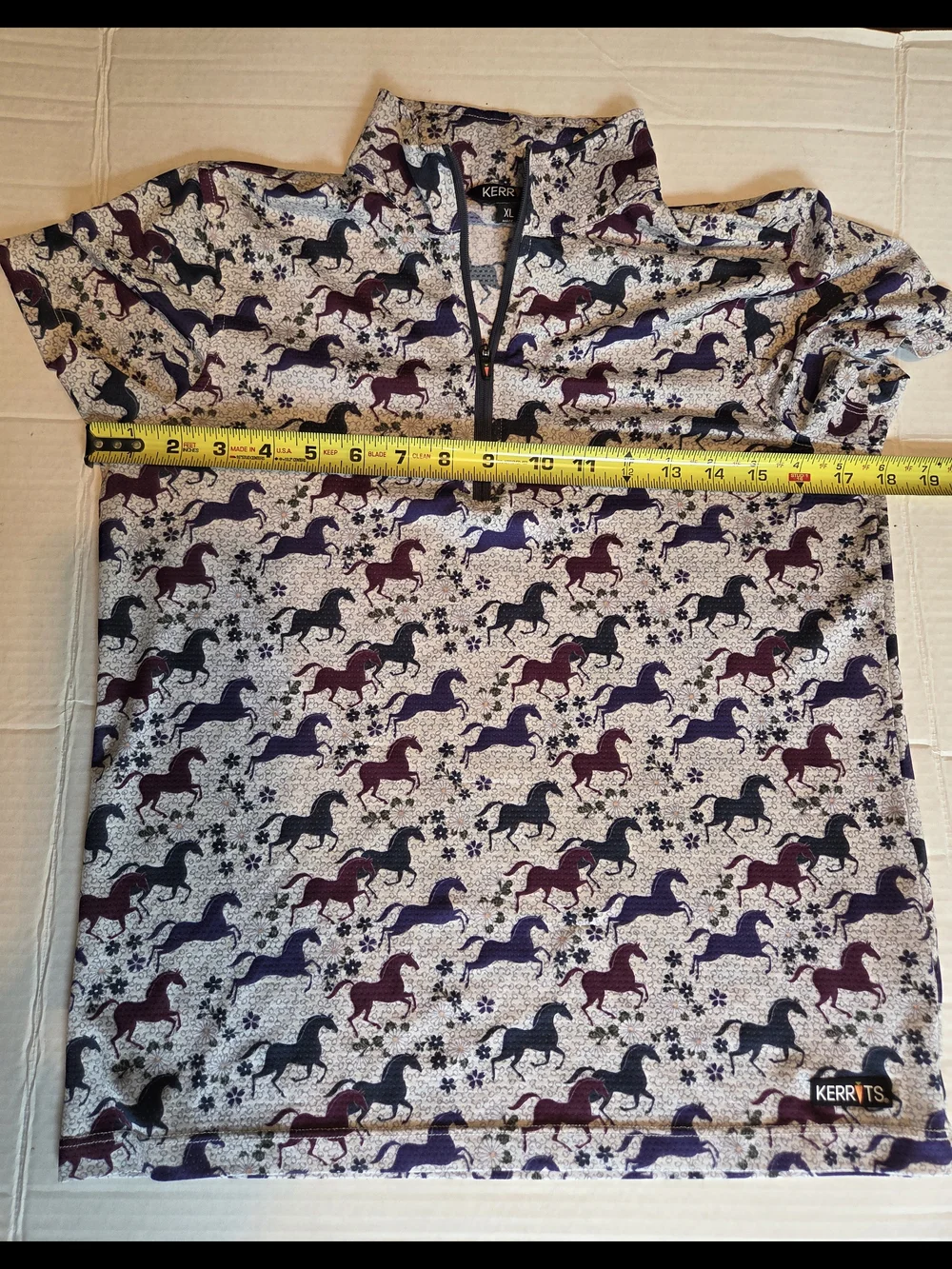 Kerrits Kids' Horse Print Half-Zip Short Sleve Top Size XL